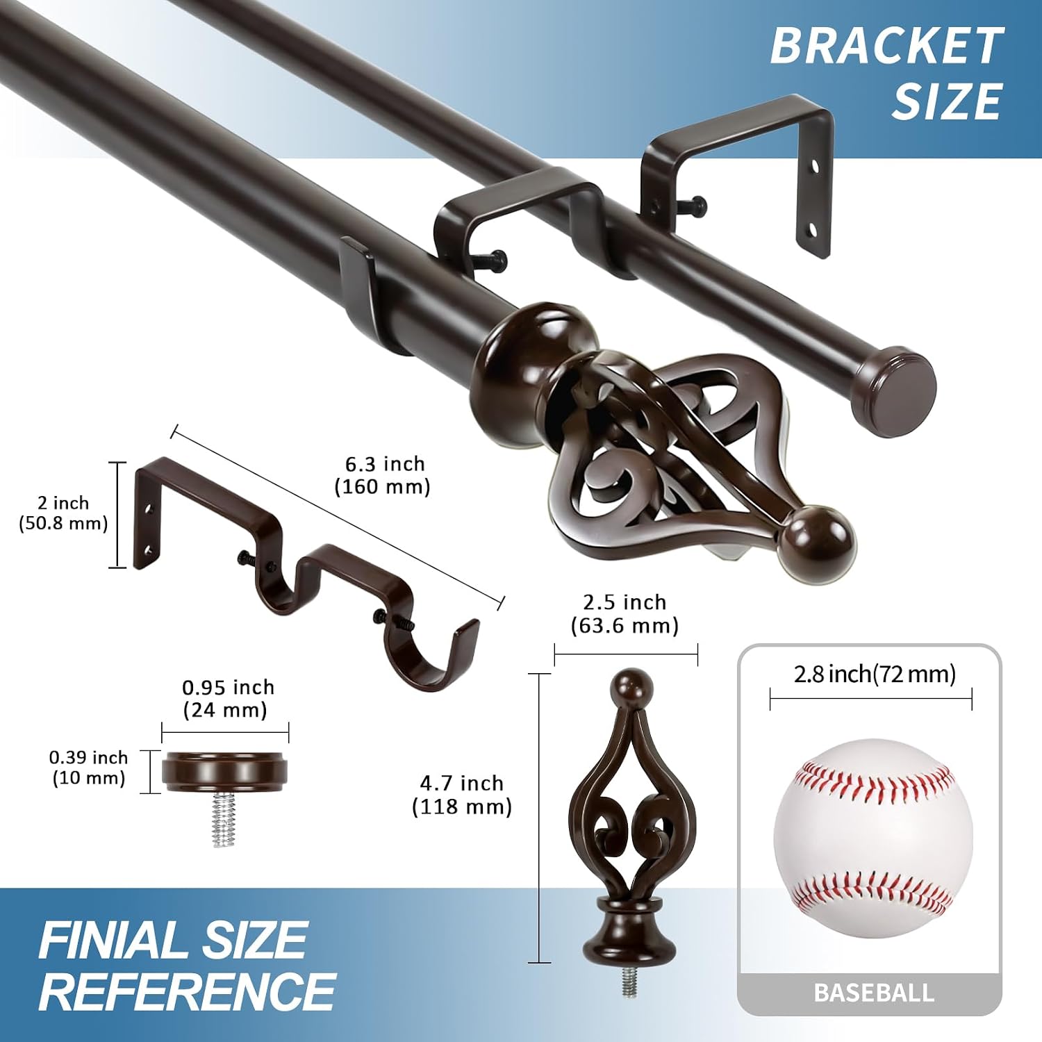 Urbanest Portia Manhattan 1" 5/8" Double Drapery Curtain Window Rod Set - 84" to 120", Bronze