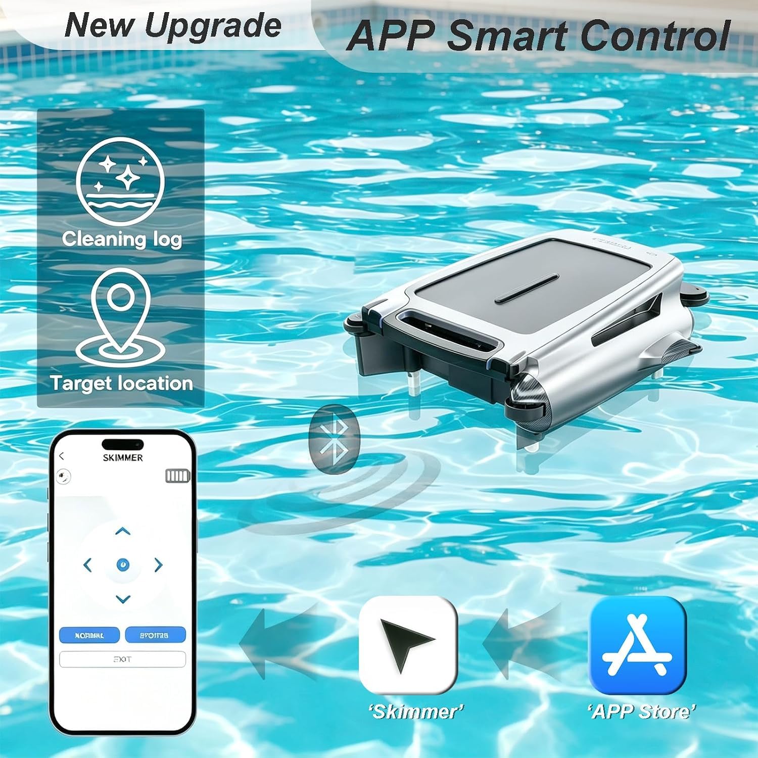 Limpiador Robótico para Piscinas Y Spas, Alimentado por Energía Solar, con Doble Alimentación, Ruta Automática, Evitación De Obstáculos, Capacidad De 4,1 L Y Control Mediante Aplicación.