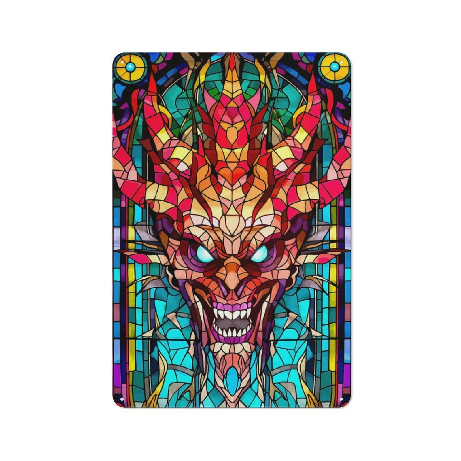 Junmoney Stained Glass Demon Tin Wall Plaque 30X20cm With For Guest Room Or Hallway, For Metal Sign Collectors, For Garage And Workshop Walls