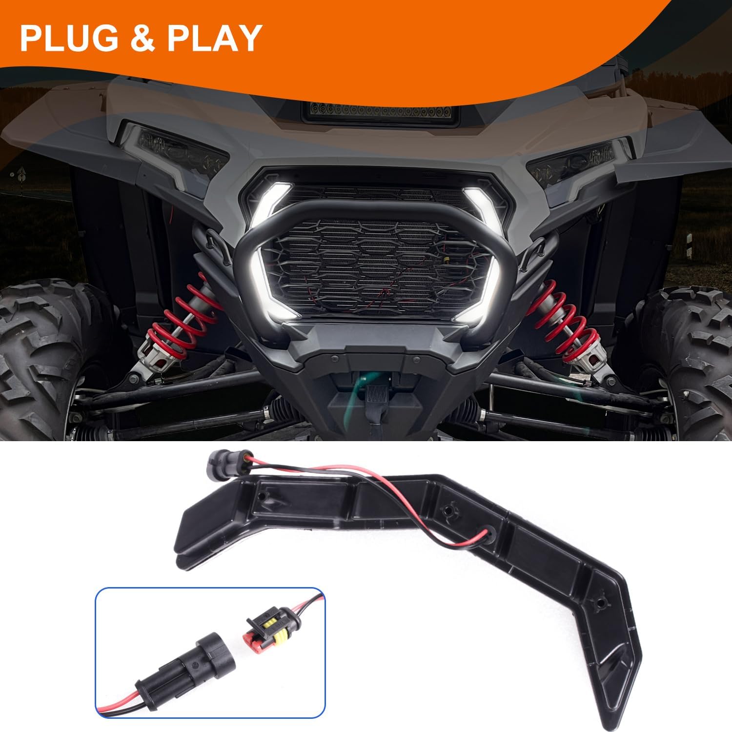 LED Grille Accent Fang Lights Compatible with 2024 2025 Polaris RZR XP 1000/ XP 4 1000 Accessories White DRL Signature Grill Lights Lamps Waterproof (2PCS)