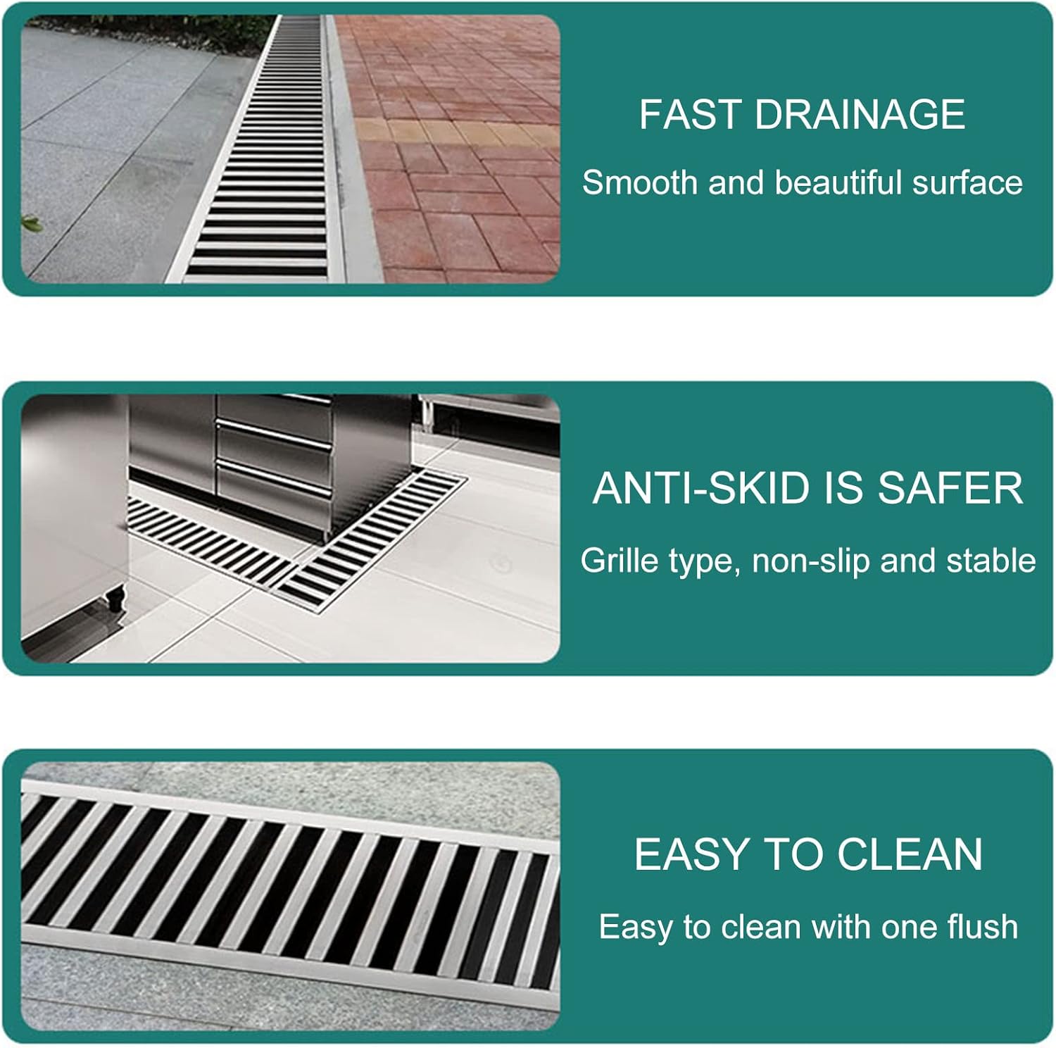 304 Stainless Steel Pool Drainage Grate, Overflow Gutter Channel Cover, Durable 100x30CM Grille for Swimming Pools, Outdoor Drainage Solutions, Style 1