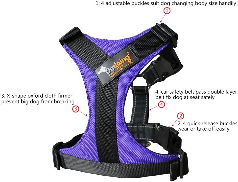 Ondoing Dog Harness No Pull Pet Vest with Handle Adjustable Reflective Easy Control for Small Medium Large Dog, 2 Pieces Purple, Medium