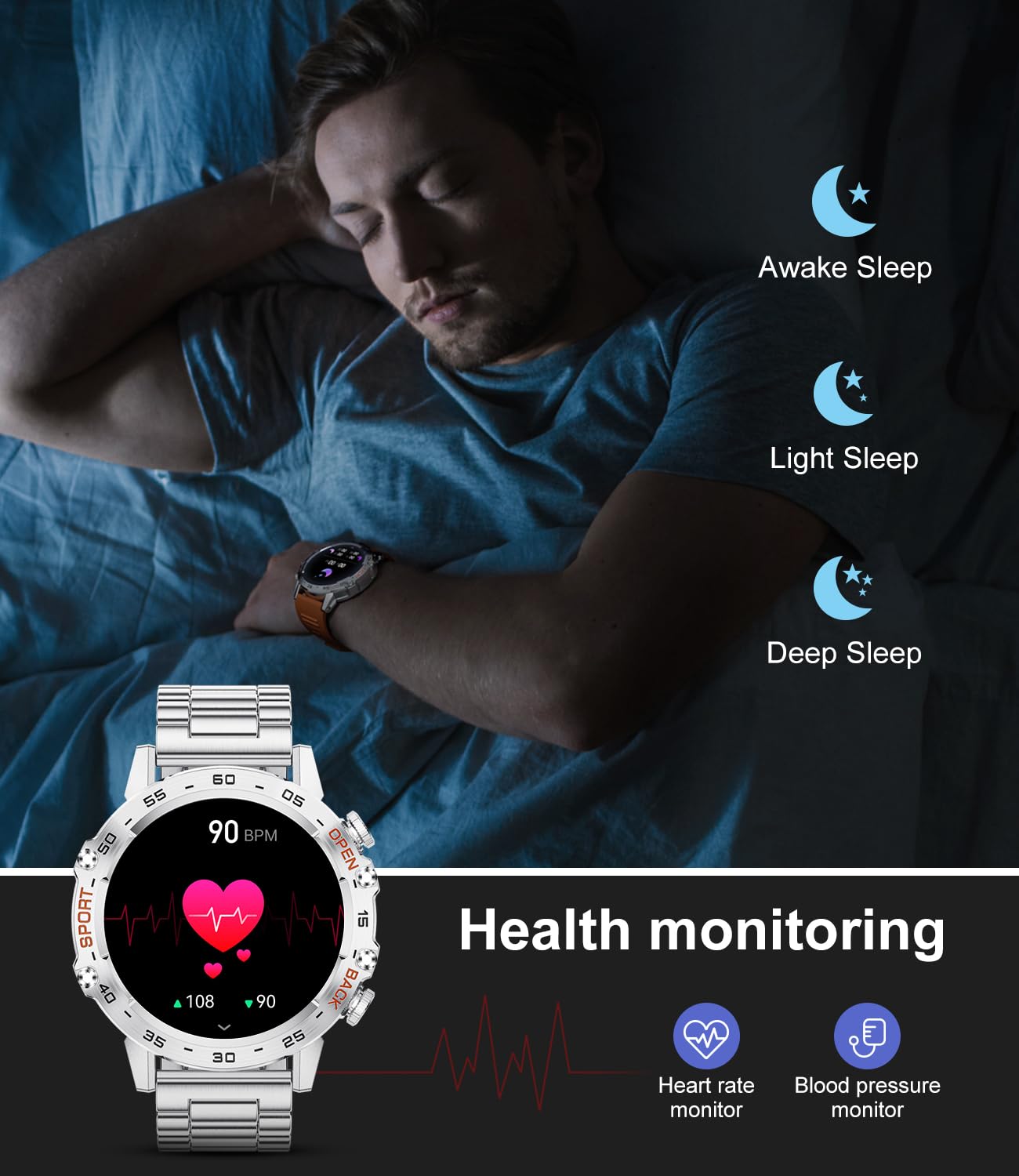 LIGE Smartwatch voor heren, militair met bluetooth-oproepen, 1,39 inch HD touchscreen, 100 sportmodi, activiteitstracker met hartslag/SpO2/ slaapmonitor/stappenteller, 400 mAh sporthorloge, 5 ATM LIGE Smartwatch voor heren, militair met bluetooth-oproepen, 1,39 inch HD touchscreen, 100 sportmodi, activiteitstracker met hartslag/SpO2/ slaapmonitor/stappenteller, 400 mAh sporthorloge, 5 ATM