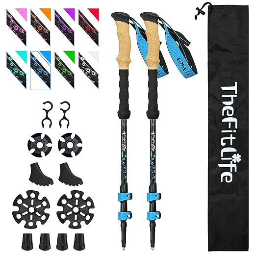 TheFitLife Carbon Fiber Trekking Poles – Collapsible and Telescopic Walking Sticks with Natural Cork Handle and Extended EVA Grips, Ultralight Nordic Hiking Poles for Backpacking Camping