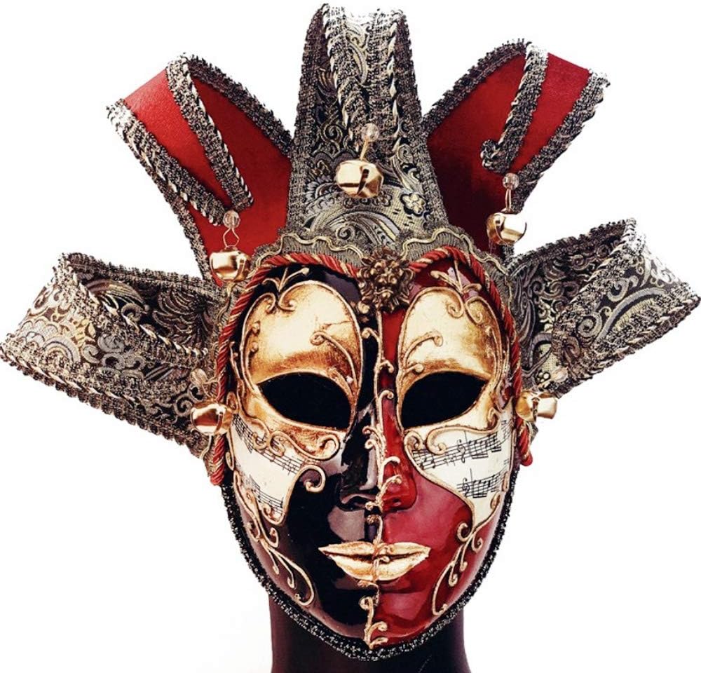 Beyond Masquerade Jester Joker Mask Mardi Gras Carnival Party Mask Wall Decor Full Face Mask Gold Bells