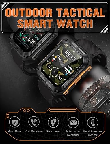 Miniatura 2 de Relojes inteligentes militares de 1.83 pulgadas para hombres, reloj táctico de presión arterial, hacer y responder llamadas, contador de pasos con