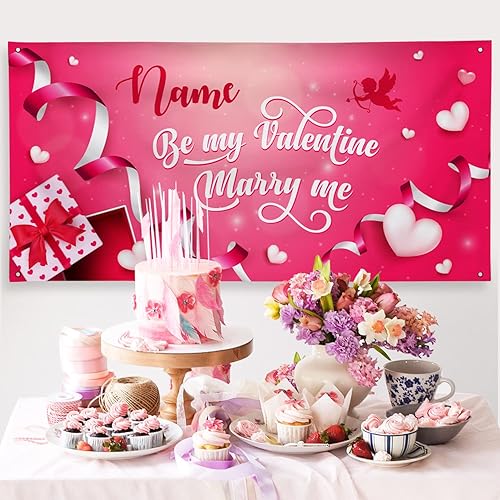 Miniatura 158 de Cartel de fondo personalizado para el día de San Valentín, decoración de San Valentín, letrero de vinilo con texto en inglés "Be My Valentine