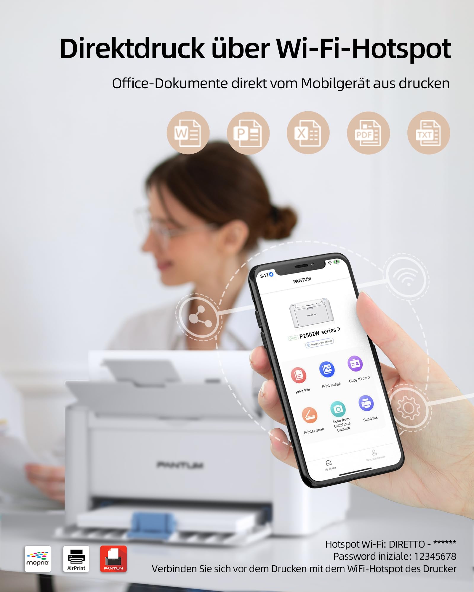 Bezprzewodowa drukarka laserowa Pantum P2502W do użytku domowego w biurze, drukarka czarno-biała z funkcją drukowania mobilnego, WIFI 22 str