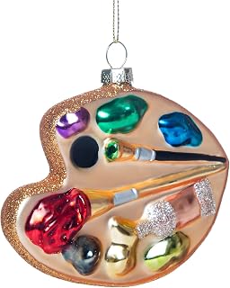2 Pack Hand Blown Glass Palette Artist Ornament for Christmas Tree Decorations, Hand Painted Glass Palette Art Ornament for Artist, Art Teacher and Painter