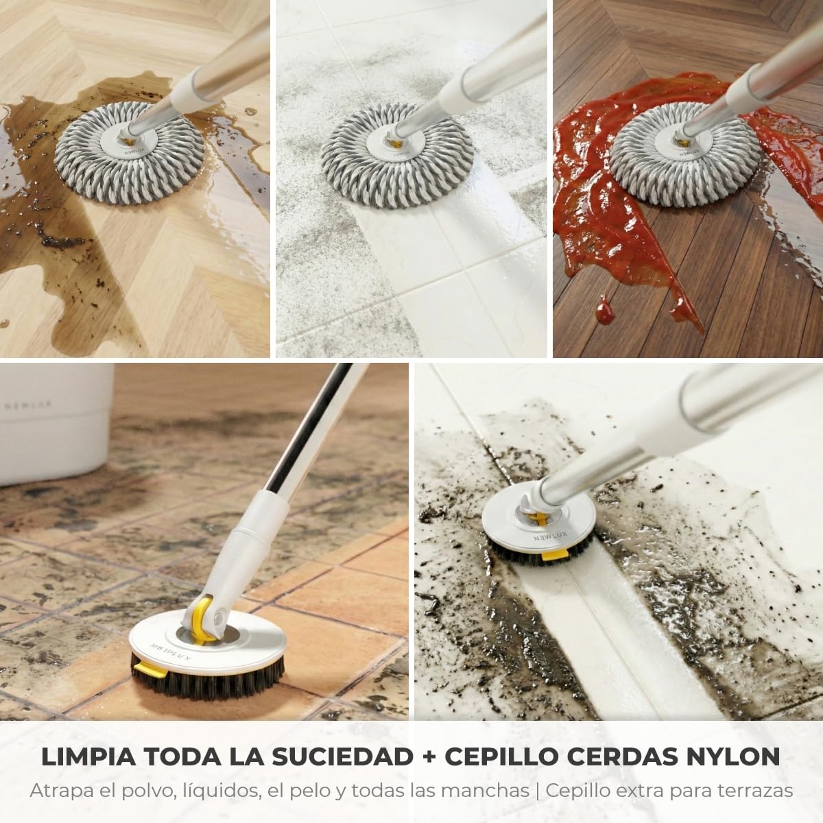 NEWLUX - Fregona autoescurrible Turbo Dual V160 con Mango telescópico 73,5-133,5cm. Juego de Cubo fregona con Pedal, Doble depósito Agua Limpia y Sucia, Cabezal 360º, Incluye 3 mopas Microfibra