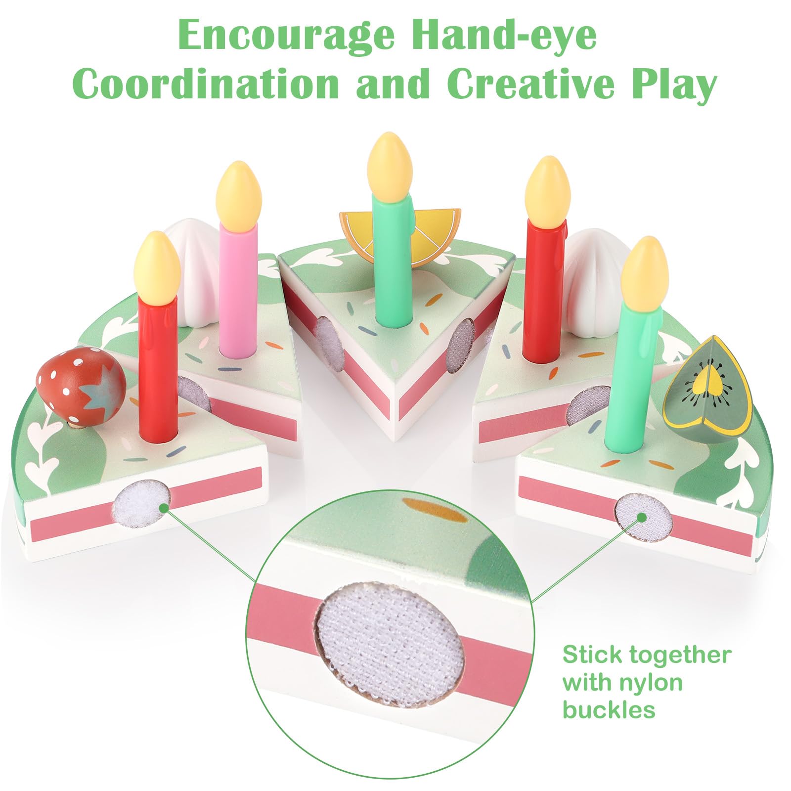 GAGAKU Giocattolo di legno per torta di compleanno, gioco di ruolo per bambini, gioco di ruolo fai da te per tagliare la torta di compleanno con candele, regalo per bambini e bambine