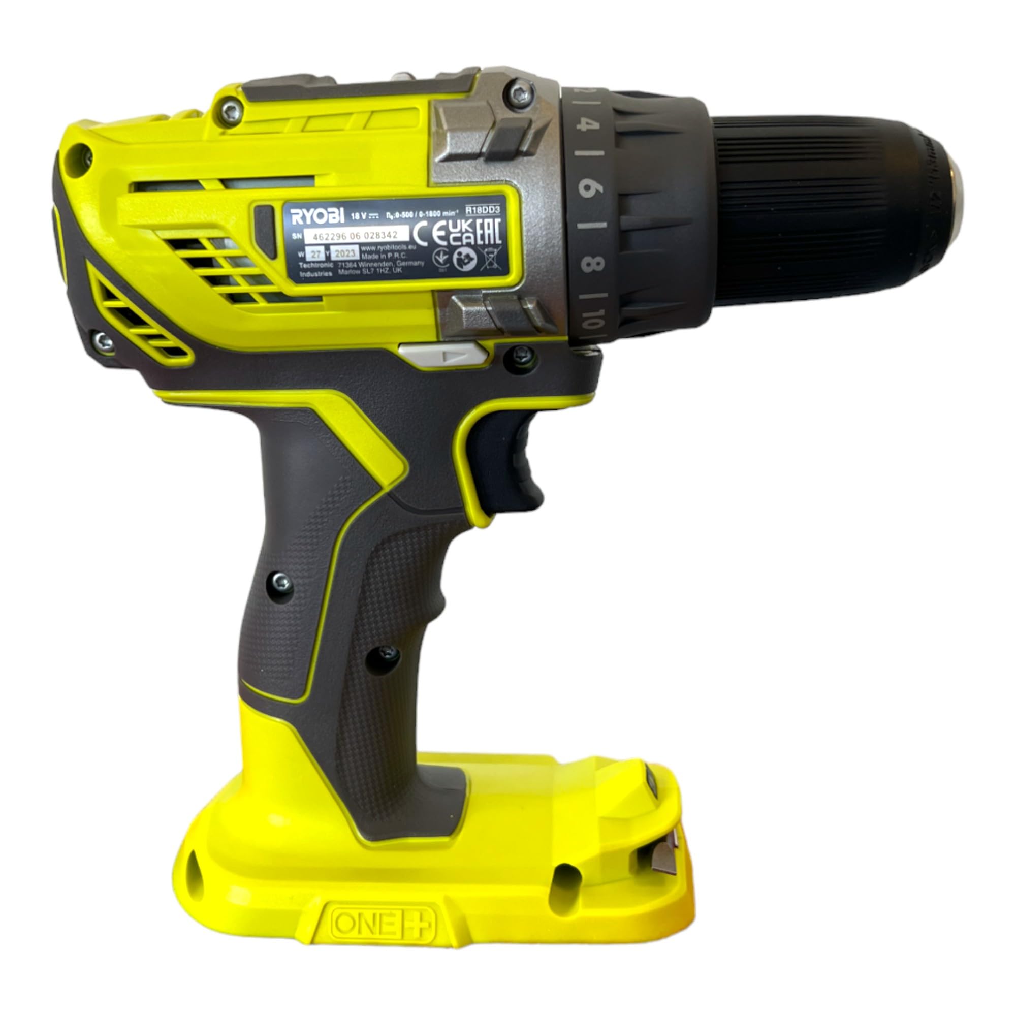 Ryobi R18DD3 – 0 Trapano Avvitatore a Batteria 18V ONE+, Batteria non Inclusa, con Luce LED, 2 Velocità, per Legno e Metallo