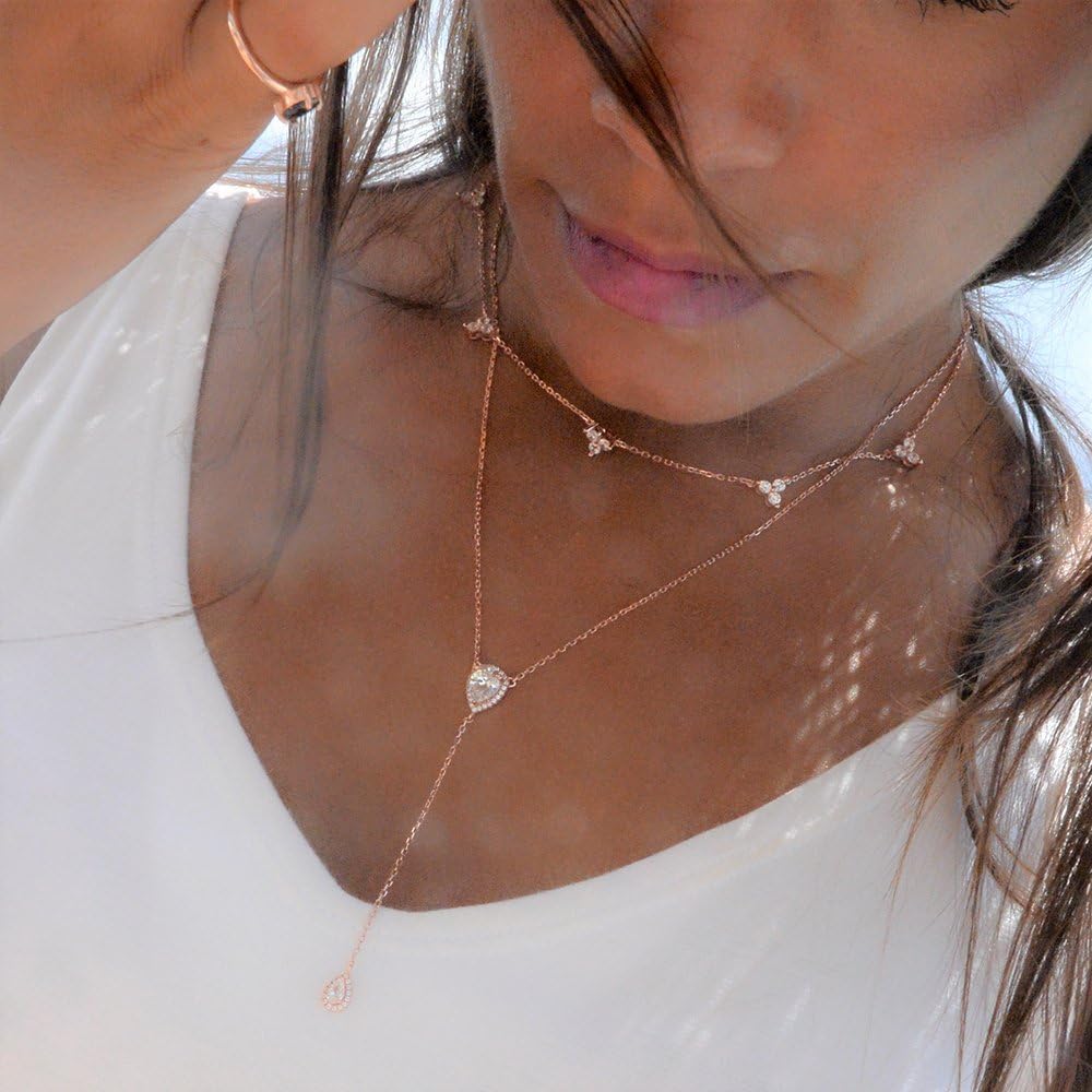 espere CZ Pear Drop Lariat Necklace 16" with 2.75" Y Drop Adjustable, 3 Colors Available - Image 3