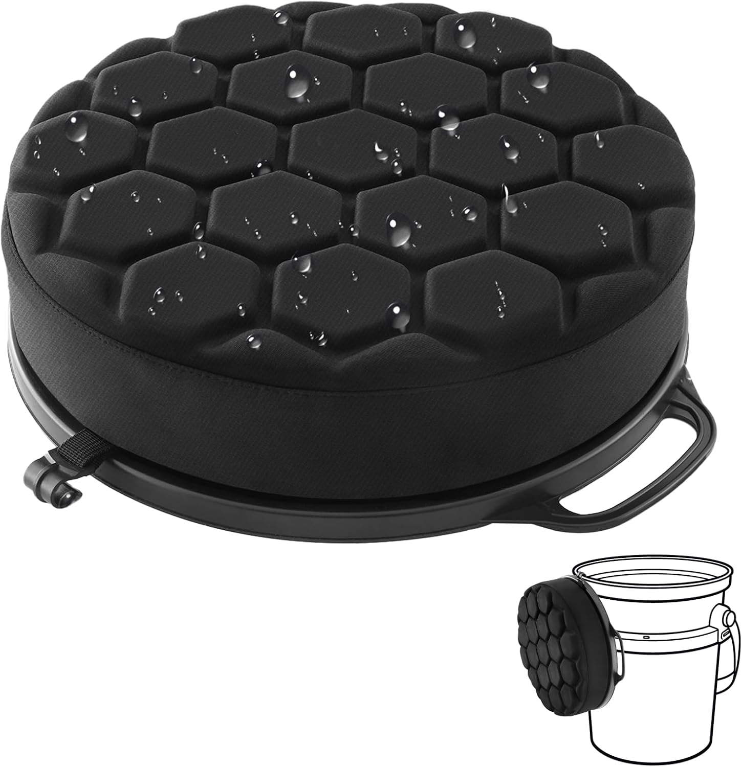 5 Gallon Bucket Seat for Yeti Loadout Bucket Only, 3" Thickened Foam Cushion, 360°Swivel Seats with Hang-It Hook, Seat lid for Dove Duck Hunting, Ice Fishing, Baseball, Camping, Gardening