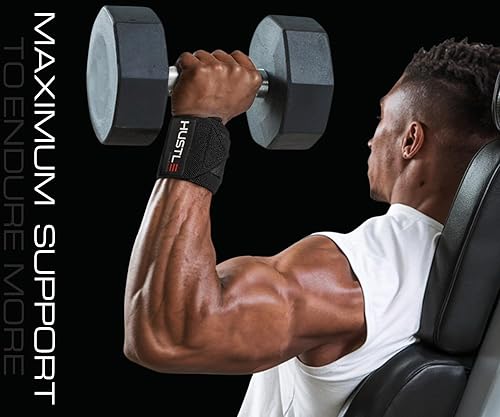 Vista 4 de Hustle Athletics Wrist Wraps for Weightlifting - 18" & 12" Premium Wrist Support Weight Lifting Wraps to Lift Heavier & Train Harder - Heavy Duty