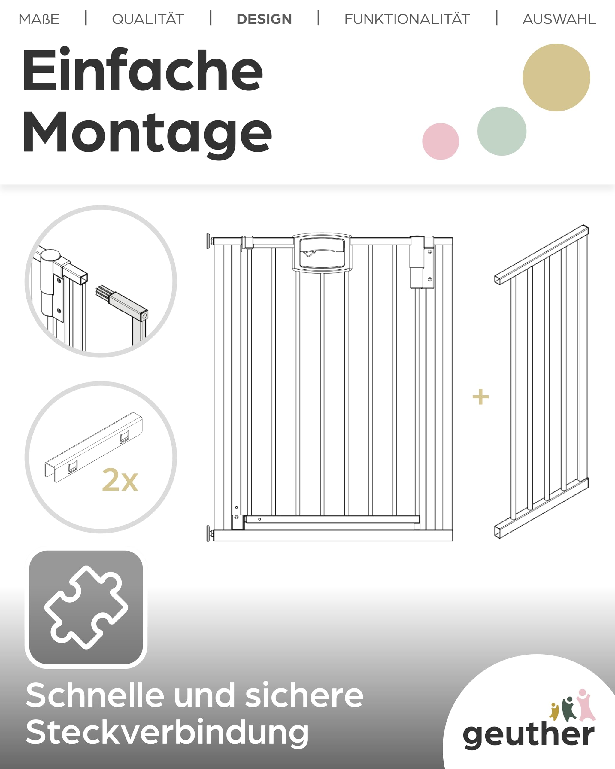 Geuther Rallonge EASYLOCK PLUS | Adaptation : 32 cm | Extension stable | Sans percer | Convient pour toutes les barrières Easylock | Combinable avec des sets de pinces supplémentaires | Anthracite