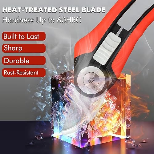 Miniatura 3 de LIVINGO Tijeras de podar Bypass  Cortadoras de jardín resistentes de 8.2 pulgadas con cuchillas curvas, tijeras afiladas para plantas para ramas,