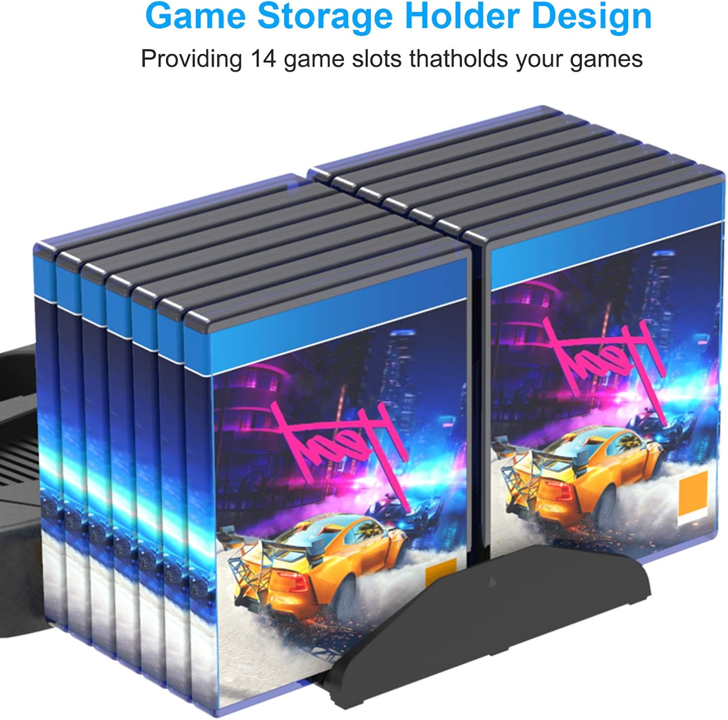 Vertical Cooling Stand Compatible with PS5 Console, YUANHOT Charging Station Dock with Controller Charger Ports and Retractable Game Storage - Black