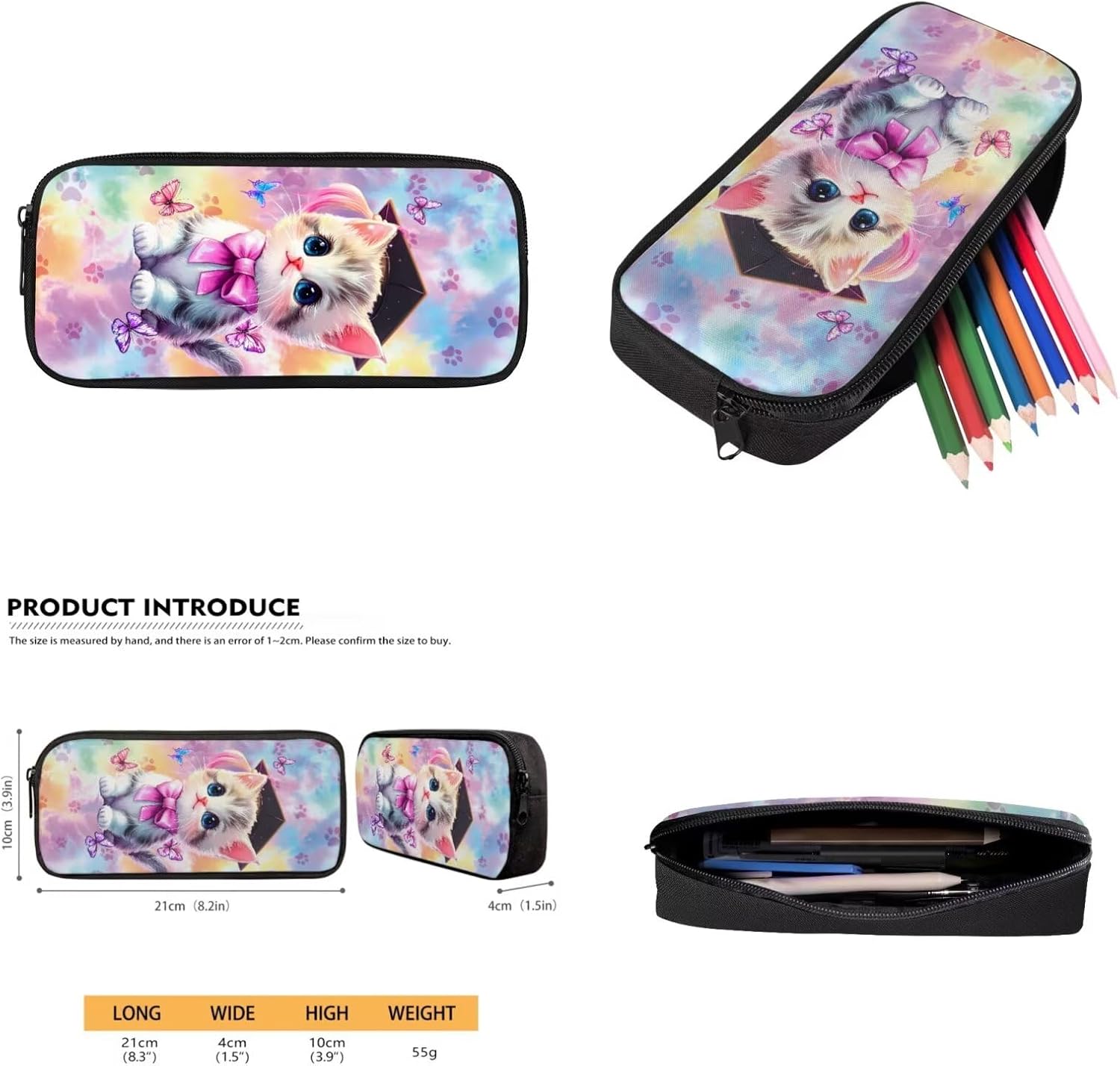 COEQINE Cat Backpack With Lunchbox Set Kids School Bag with Lunch Bag Pencil Case Water Bottle Holder Elementary Schoolbags Rucksack Travel Daypack Set 4 in 1