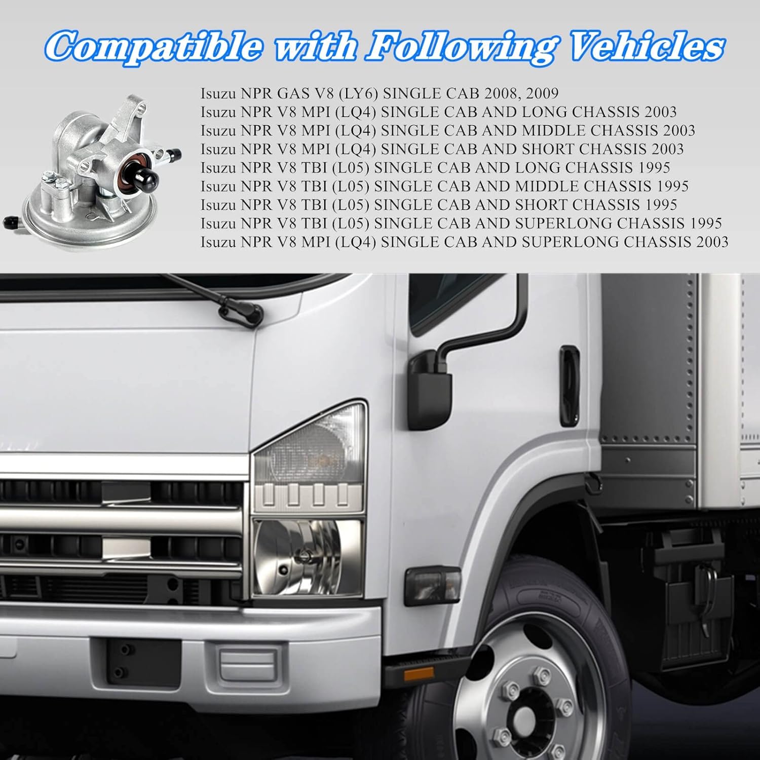 Vacuum Pump for Isuzu NPR Nprhd Gas V8 L96 Lq4 Ly6 L31 Mpi TBI L05 Crew Cab 1995-2019 - Replaces OEM Part #97241035,8972410351,8-97241-035-1, 8-97241-035-0