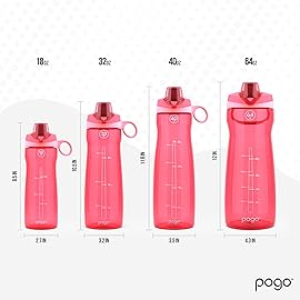 Pogo 64oz Plastic Water Bottle with Leak-Proof Chug Lid and Carry Handle, Reusable, BPA Free, Capacity Markings, Dishwasher Safe, Perfect for Travel, School, Outdoors, and Gym, Pink