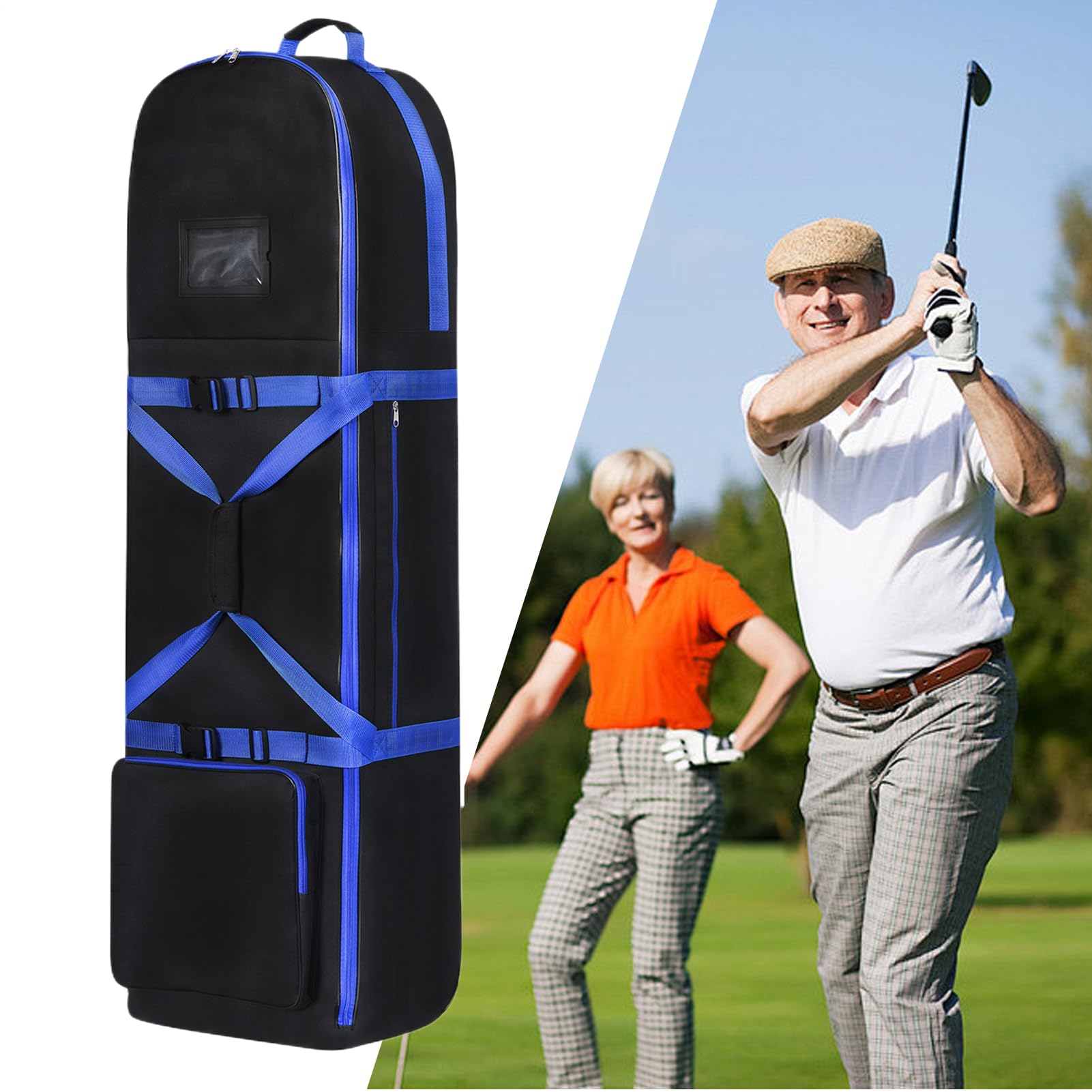 Golf Travel Bag, organizer do klubu z kółkami, składany, wodoodporny pokrowiec, wyściełane wnętrze, gładkie zwijanie, bezpieczne paski, idealne do plandek lotniczych, na plażę, range, dla kobiet