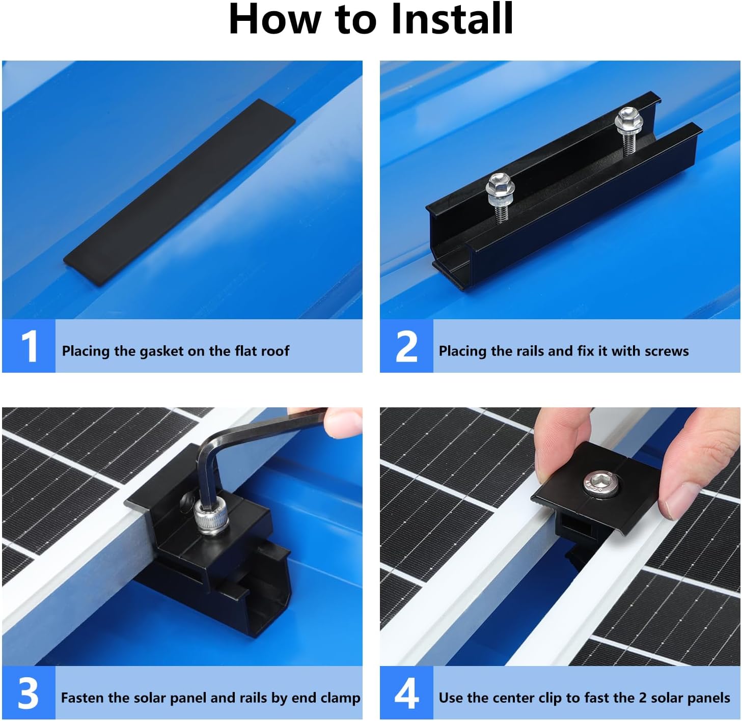 4 Set Solar Panel Roof Mounting Kit, Aluminum Solar Panel Mounting Rails Bracket Foot for RV, Ship, Roof
