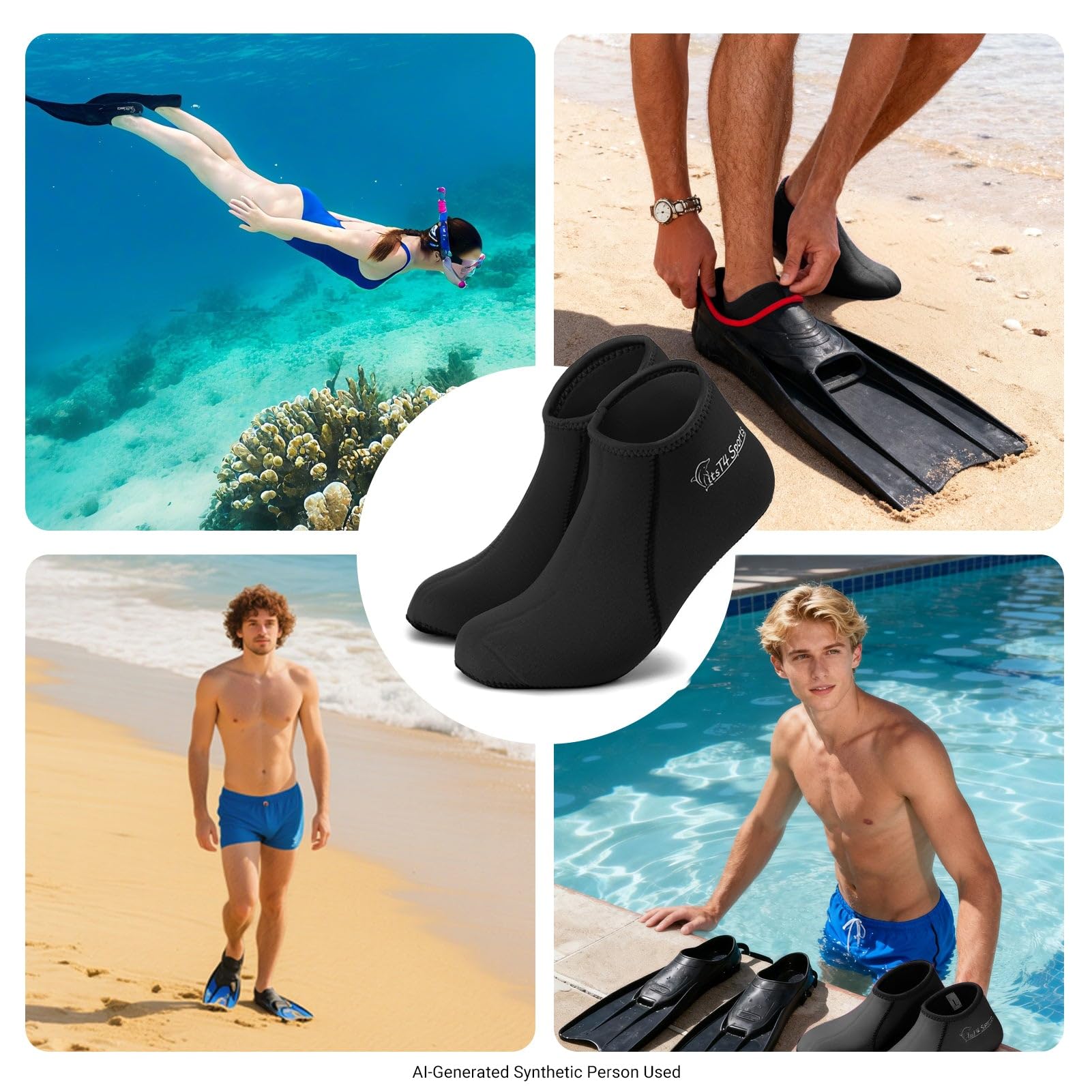FitsT4 Chaussettes de plongée thermiques en néoprène antidérapant de 3 mm pour homme et femme - Pour plongée, plongée, plongée, plongée, natation, surf,