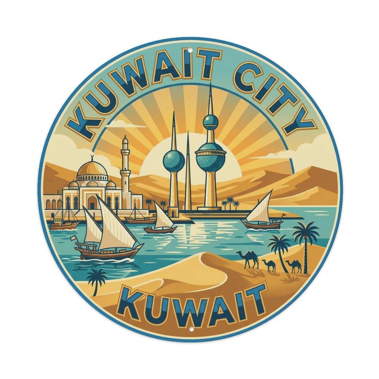 Yrnq 8X8inch Vintage Style Vintage Travel Kuwait City Kuwait Towers Metal Tin Sign