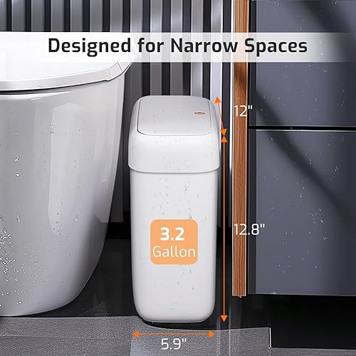 Miniatura 8 de MOPALL Cubo de basura pequeño para baño con tapa, 2.6 galones  10 L, cubo de basura delgado de plástico con tapa desplegable, mini cesta de basura a