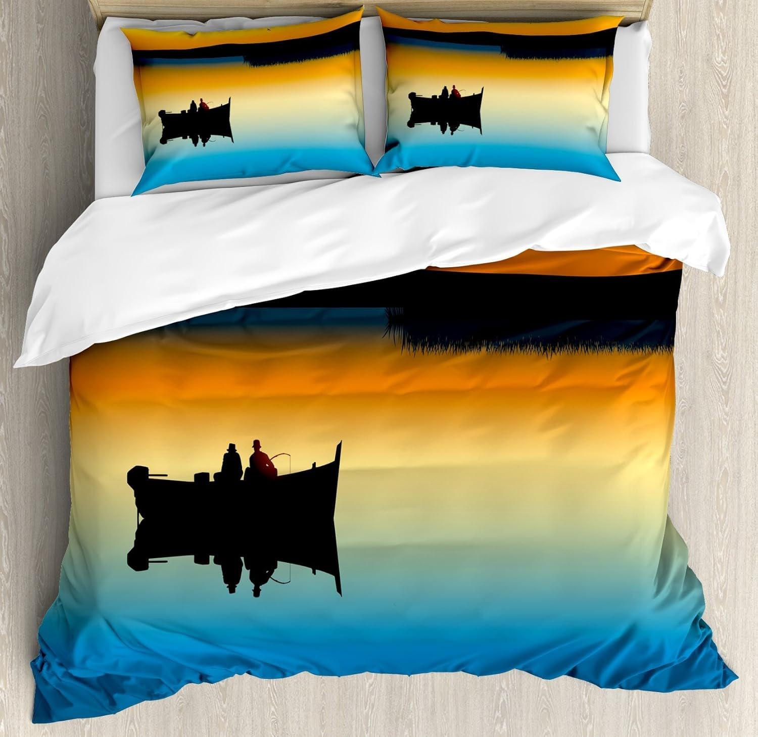 Parure de lit 220x240 adulte bleu jaune avec housse de couette fermeture éclair et taies