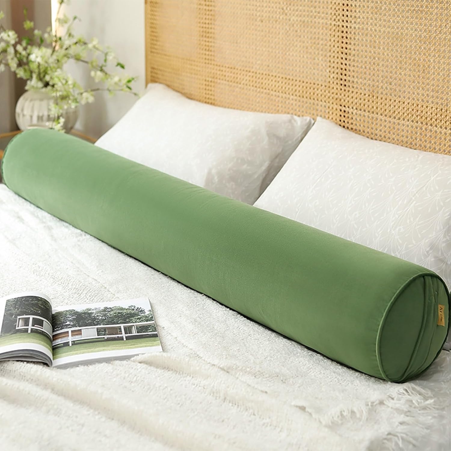 Body Pillow for Adults – Long Bolster Pillow for Bed, Round Cuddle Pillow, Full Support for Side Sleepers(Green C,100 * 20CM)