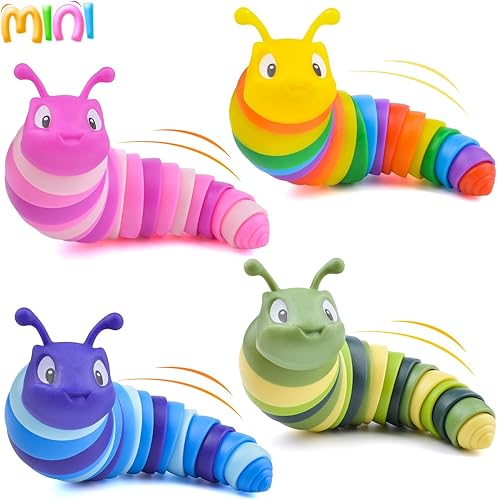 Vilalatfan Mini juguetes sensoriales para ansiedad de babosas, juguetes sensoriales para adultos y niños, recuerdos de fiesta, 4 piezas de juguetes