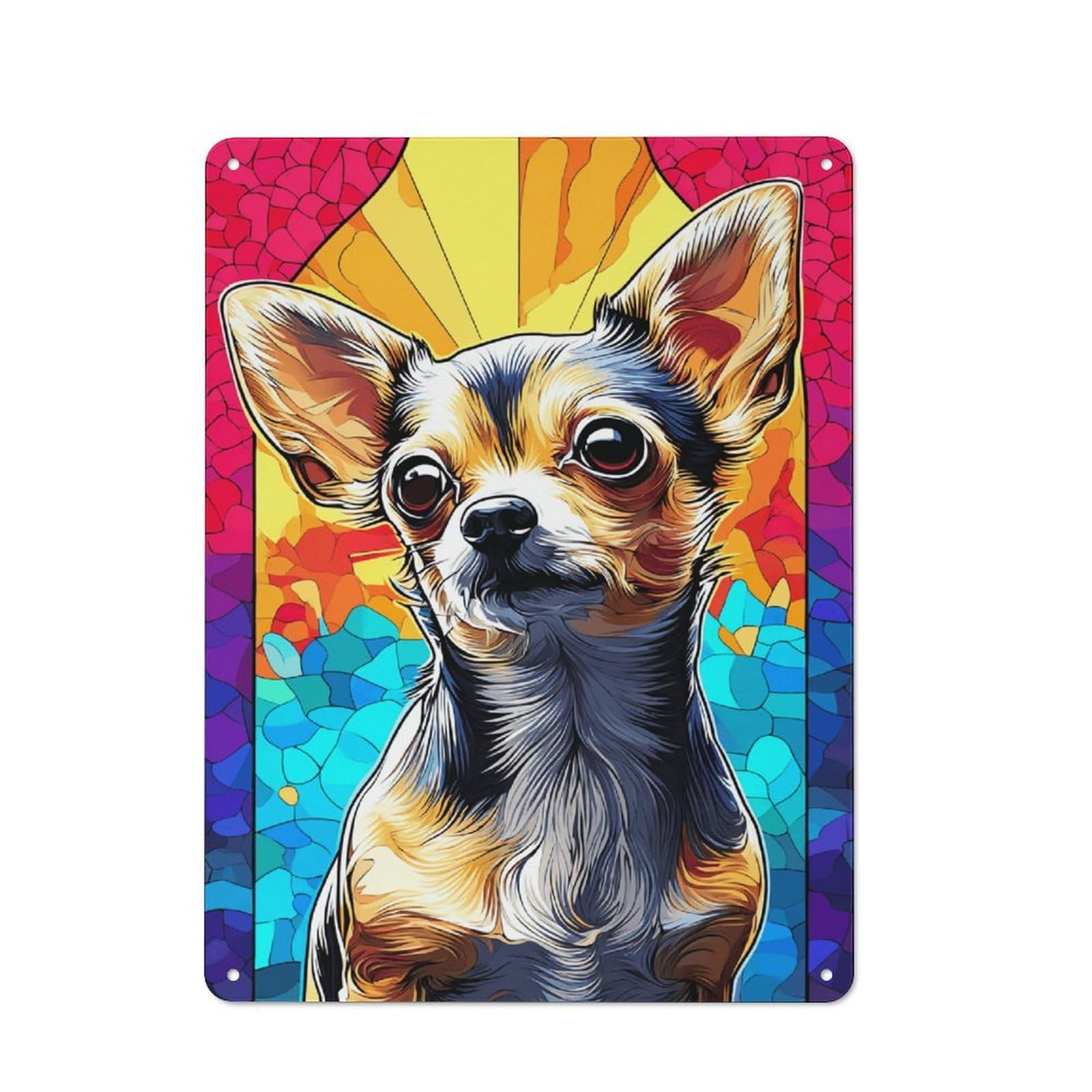 Junmoney Stained Glass Chihuahua Portrait Retro Metal Sign 40X30cm For Living Room Or Hallway, For Updating Living Room And Hallway After Moving