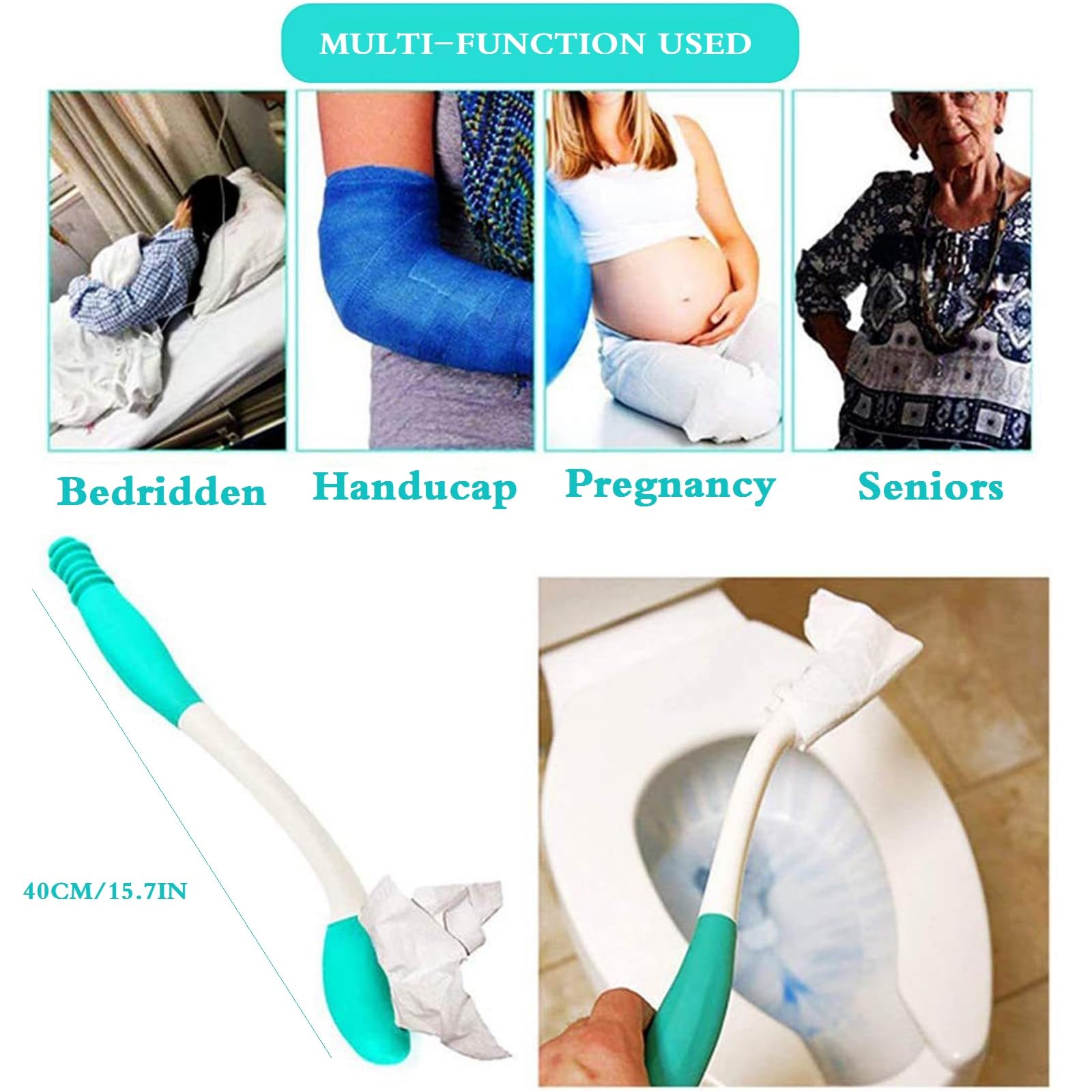 Extended Comfort Kit de ayuda para el inodoro, juego de limpiaparabrisas con cepillo de baño, herramienta de limpieza de inodoro, ayuda de limpieza para discapacitados, ancianos, embarazadas,
