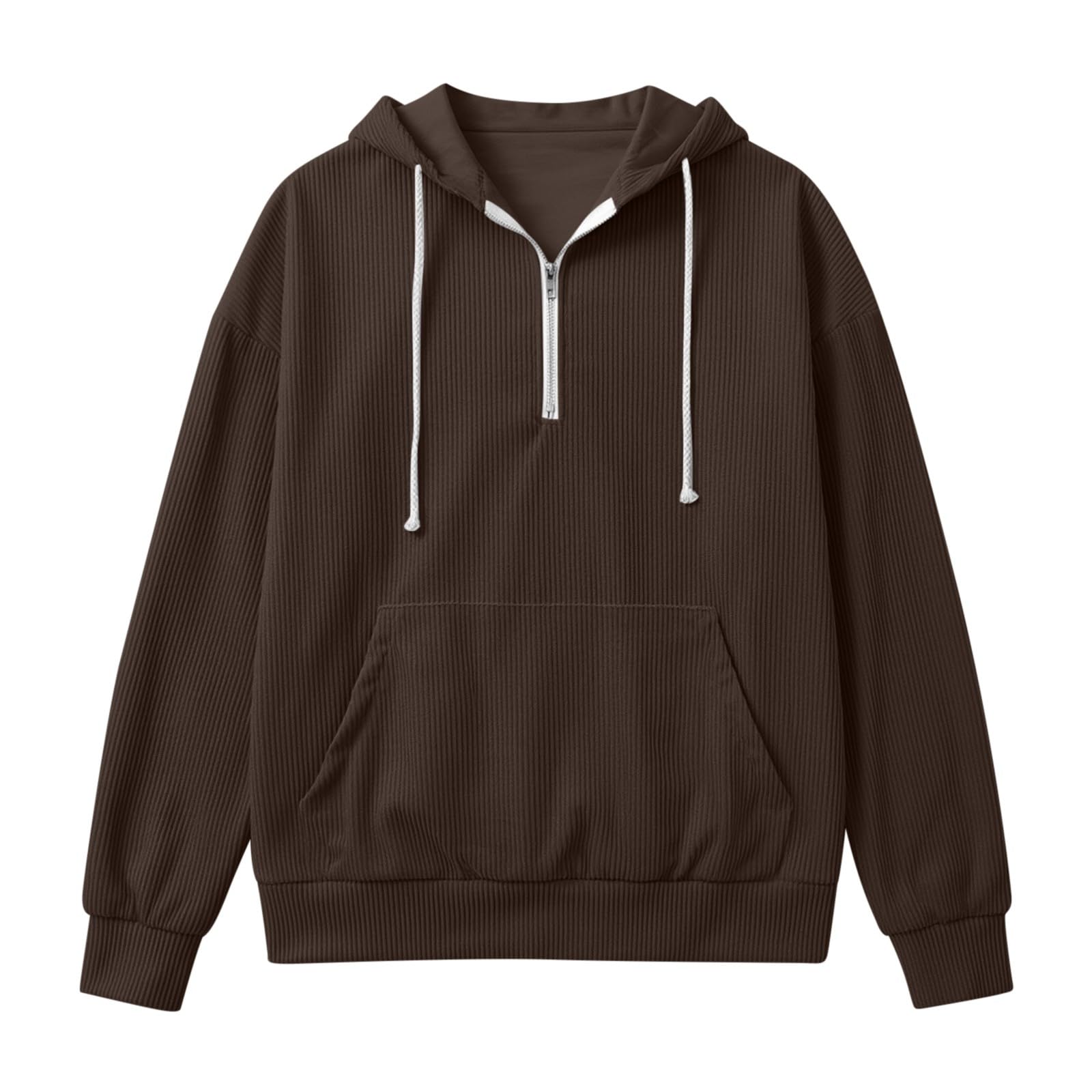 Sweat à Capuche Homme, Poche Kangourou, Velours Côtelé, Manches Longues
