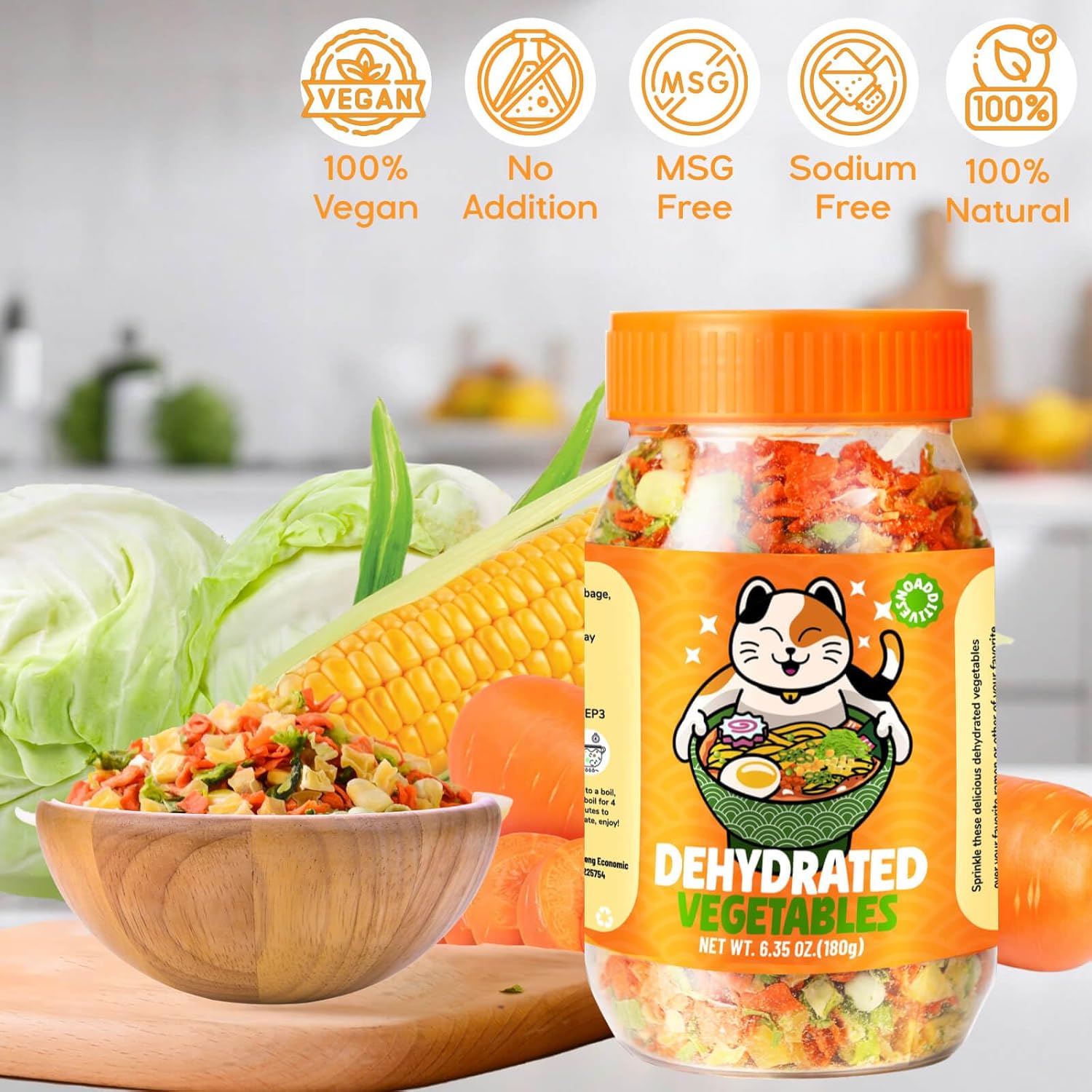 Dehydrated Dried Vegetables Ramen Toppings - 6.35oz Natural Mixed Vegetable Flakes, Noodle Soup, No Gluten& No Allergen, Freeze Dry Veggie for Cooking, Emergency Supply - Image 4