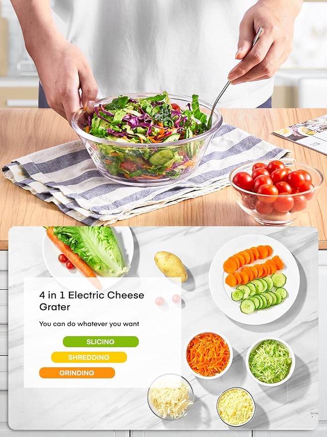 Rallador Eléctrico FOHERE para Verduras y Queso, 4 en 1, Rojo miniatura 2