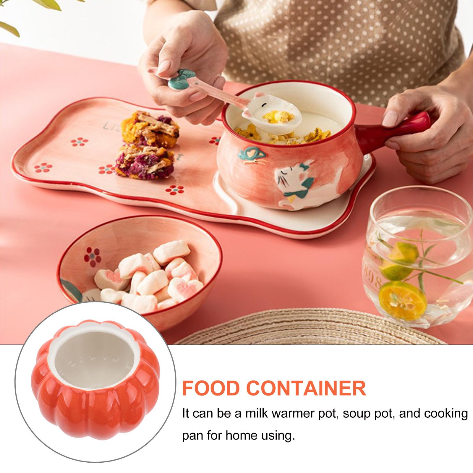 POPETPOP Cuenco de Calabaza Tapa de Cerámica 450ml para Sopa Halloween