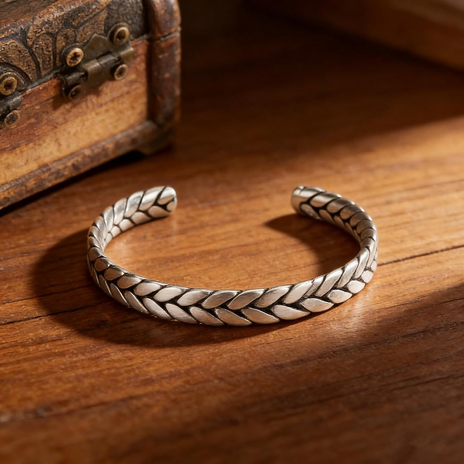 COBI 316L Stainless Steel Thin Engraved Men Sliver Cuff Bracelets, Vintage Bangle Jewelry, Mens Minimal Open Bracelet, Waterproof & Non-Tarnish, Ideal Gift Choice, 6.5 Inch - Image 5