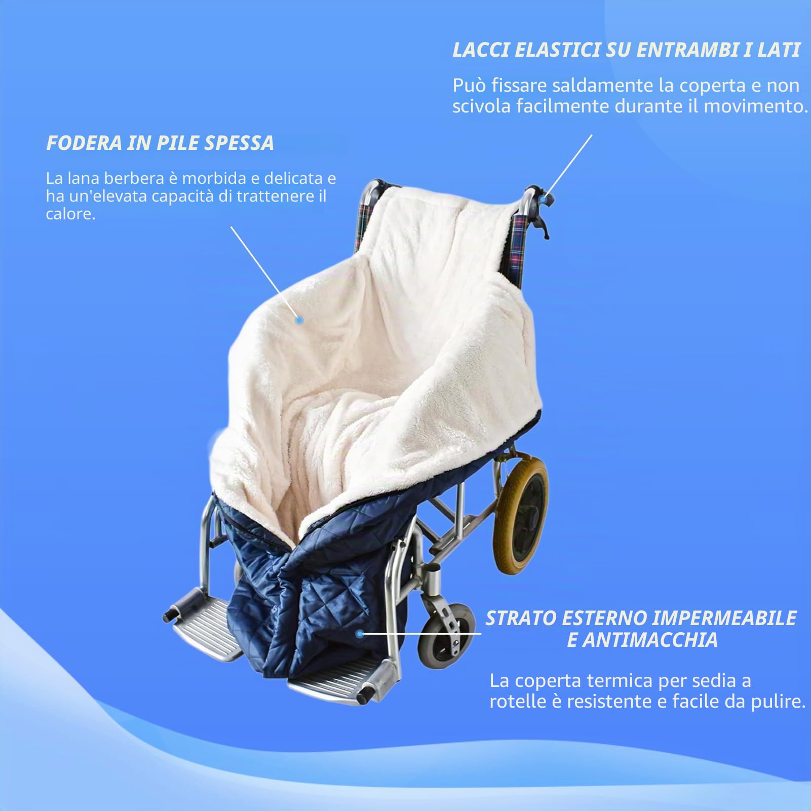 Coperta per Sedia a Rotelle Foderata in Pile, Universale in Peluche Ispessita per Persone su Sedia a Rotelle Coperta Gambe per Termica Antivento