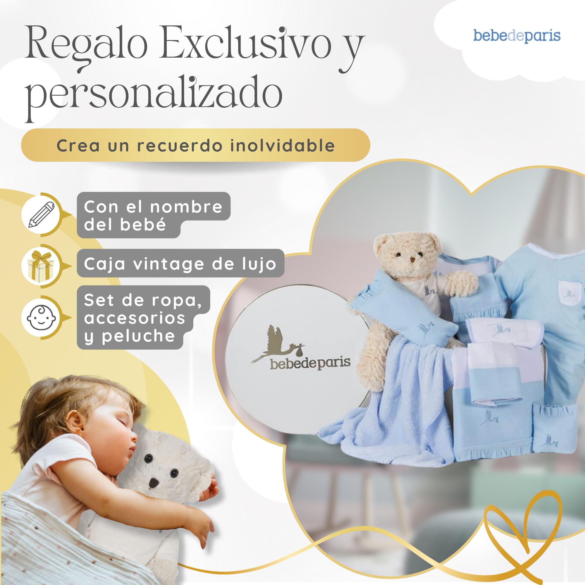 BebeDeParis | Originelle Geschenke für Neugeborene | Klassisches Geschenk für Babys | Personalisierte Geschenkkorb | 3-6 Monate (Blau)