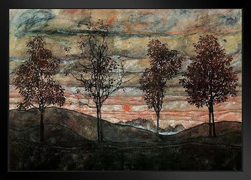Egon Schiele Four Trees Vier Baume 1917 Austriaco Expresionista Vintage Pintura Pintor Bosque Naturaleza Paisaje Soporte o Colgar Marco de Madera