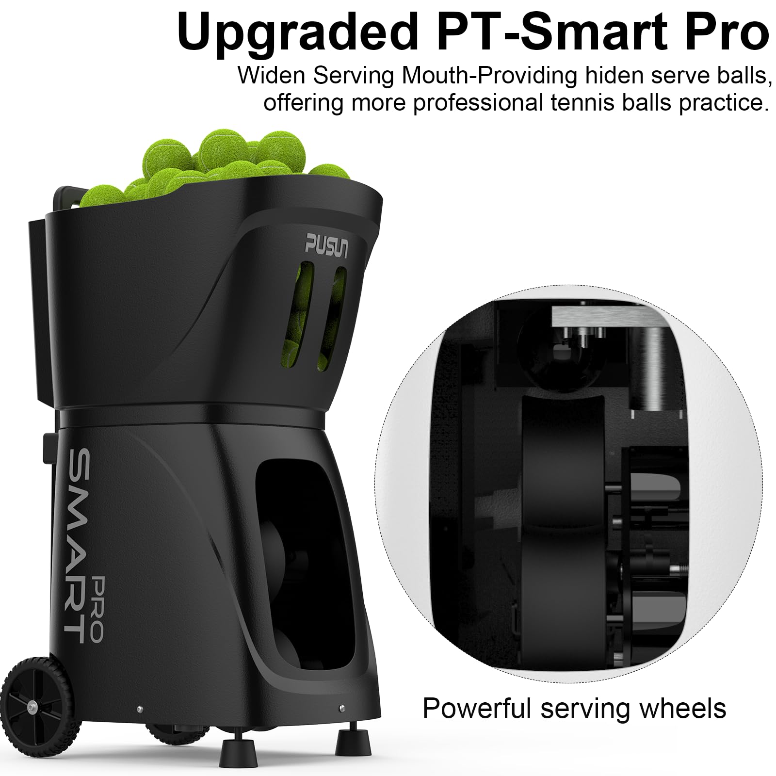 PUSUN PT-Smart Pro - Máquina de pelotas de tenis, lanzador de tenis de pádel para entrenamiento profesional, taladro AI/programación/aleatorio, triple control a través de aplicación/iWatch/Remote