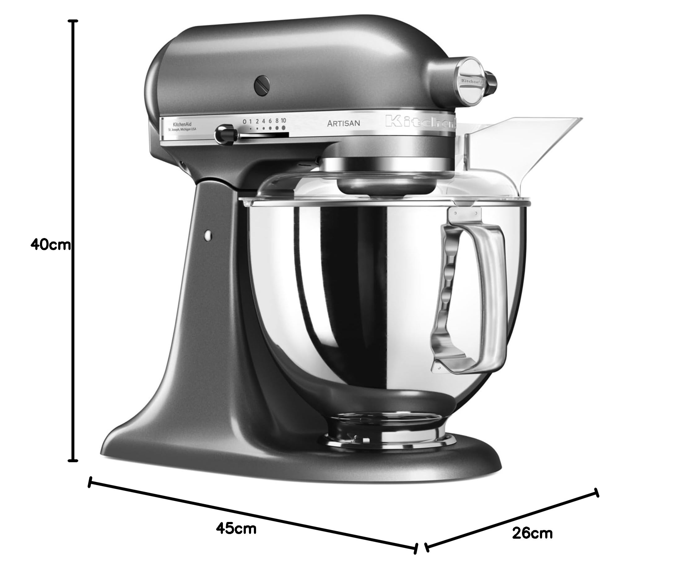 KitchenAid Robot kuchenny – Artisan – uchylny przetwarzacz spożywczy – ugniatarka do ciasta z 5 akcesoriami – 2 miski ze stali nierdzewnej – 4,8 l – srebrny medalion