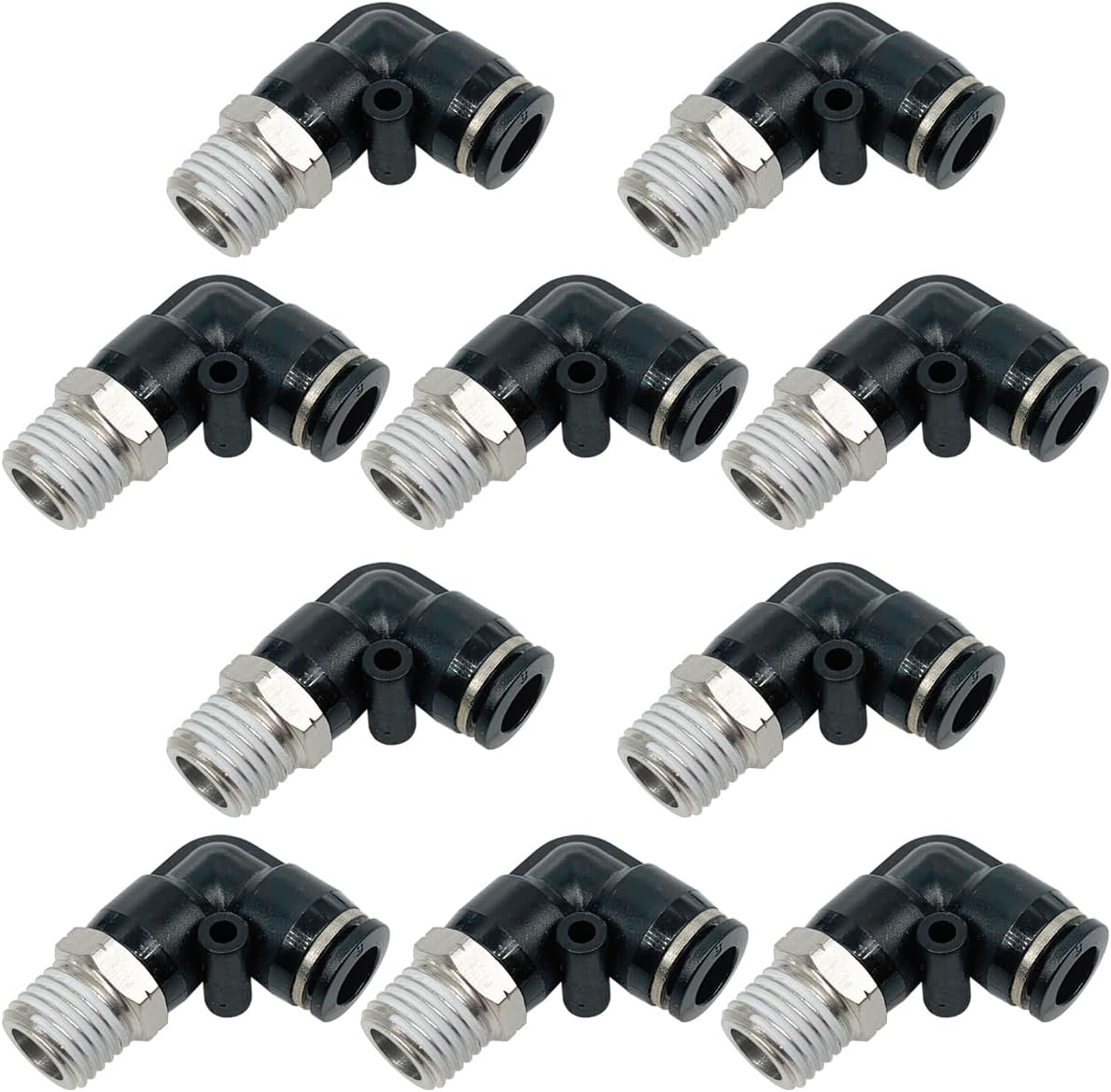 Jienk 10PCS Pneumatic Male Elbow 8mm Tube OD x 1/4" NPT Thread Push to