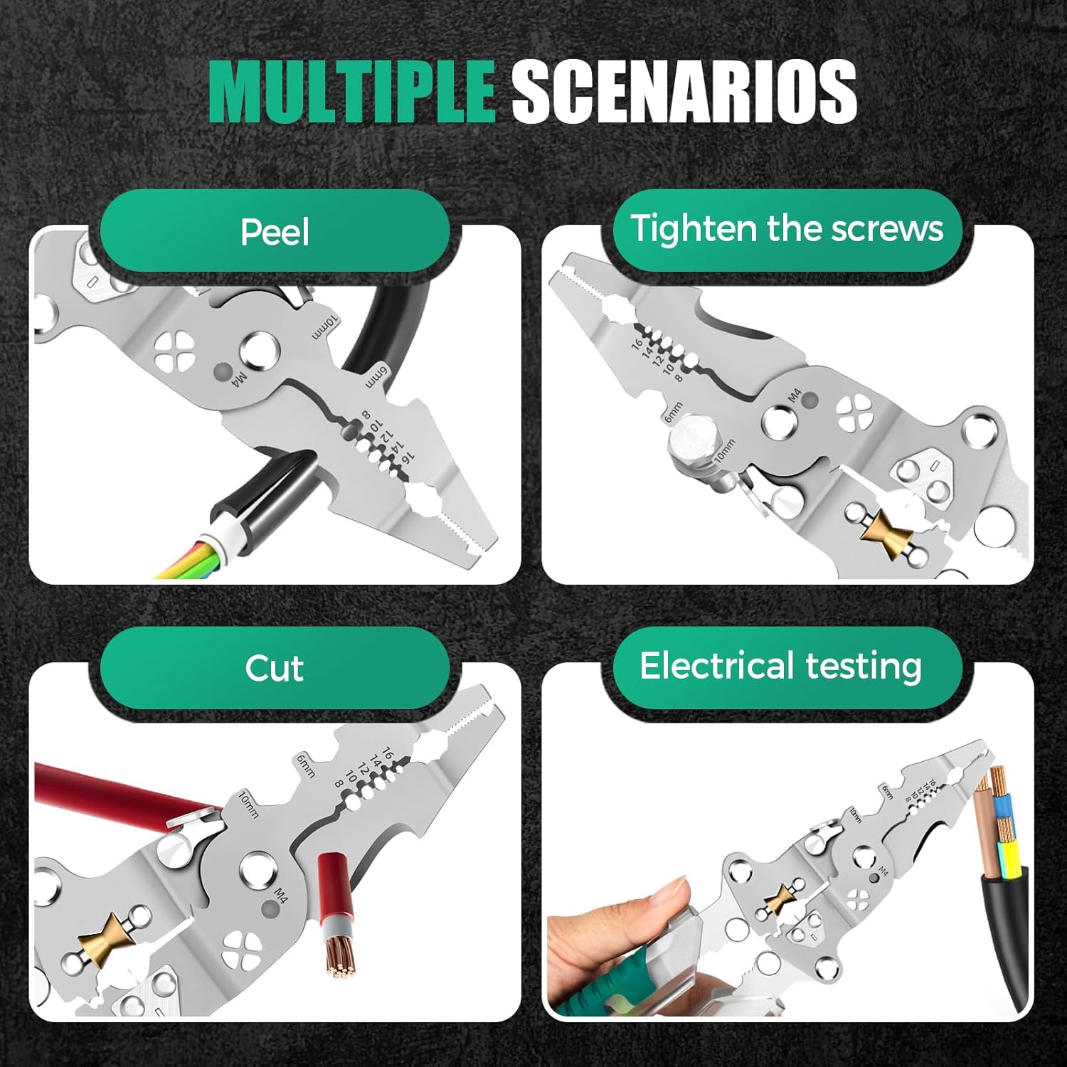 Multi-Function Foldable Wire Stripper with Voltage Tester, 18 in 1 Foldable Wire Stripper with Screwdriver, Portable Electrician Pliers for Stripping, Peeling, Cutting, Shearing (Green 2Pcs)