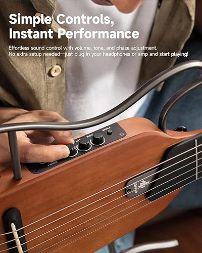 Miniatura 8 de Donner HUSH-I - Guitarra silenciosa sin cabeza, marcos extraíbles, guitarra eléctrica acústica ultraligera con bolsa de concierto y accesorios, caoba