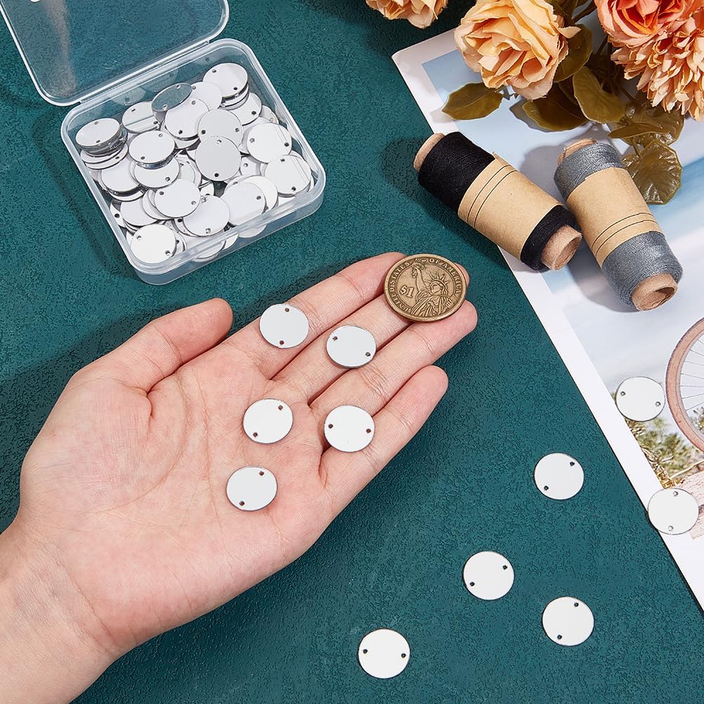 AHANDMAKER 100pcs Sew on Silver Mirror Rhinestones Flat Round Acrylic Sew on Rhinestone Mirrored Rhinestones Beads Mirror Sequin for Crafts Dresses Decoration