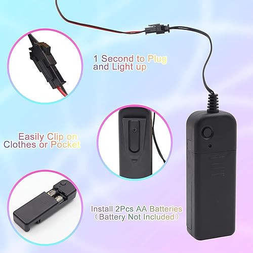 Miniatura 5 de Ourbest 5in1 Electroluminescent Neon Strip Light Wire, EL Wire Lights Battery Pack for Cosplay Halloween Christmas Party Decoration StaySlowFast